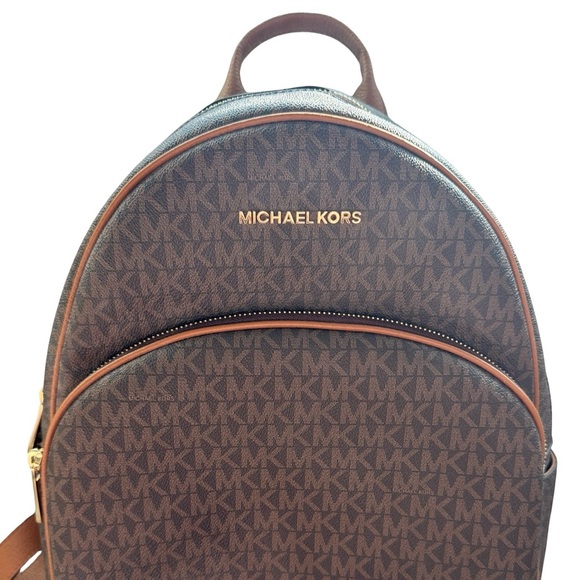 NWT Michael Kors Abbey Signature Brown/Acorn Backpack with Gold Accents (Large) - Picture 7 of 11